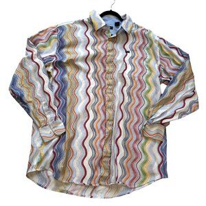 Enyce Mens Multi-Color Wavy Pattern Button-Down Shirt 3XL 100% Cotton Bold
